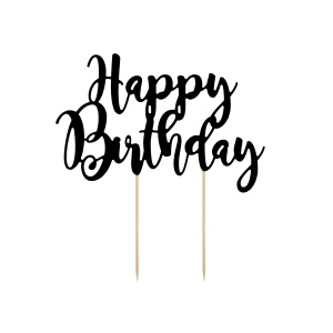Topper na tort Happy Birthday, czarny, 22,5cm