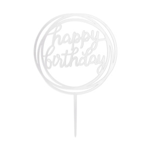Topper na tort Happy Birthday okrągły srebrny