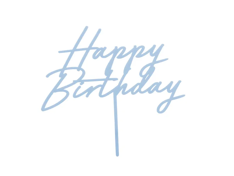 Topper akrylowy na tort Happy Birthday, mglisty niebieski