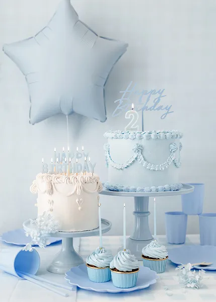 Topper akrylowy na tort Happy Birthday, mglisty niebieski - obrazek 2