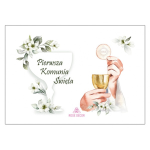 Opłatek prostokątny Pierwsza Komunia Święta, A4, Rose Decor